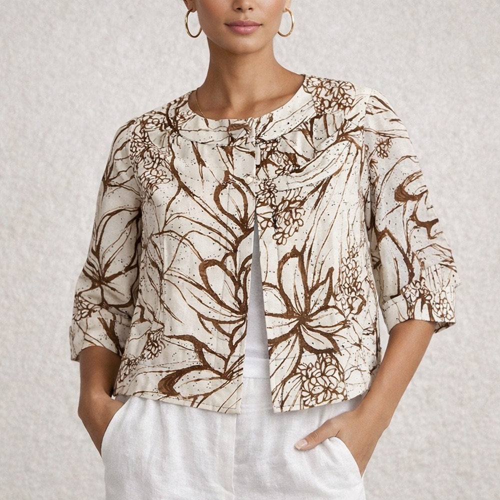 Island Republic Cream and Brown Floral Cropped Jacket